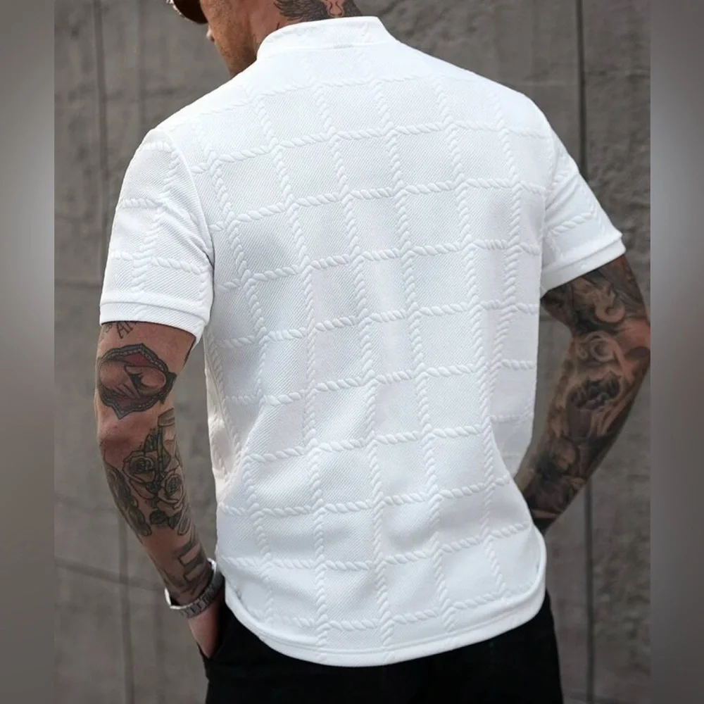 Men's White Textured Polo Shirt - Picture 2 of 6